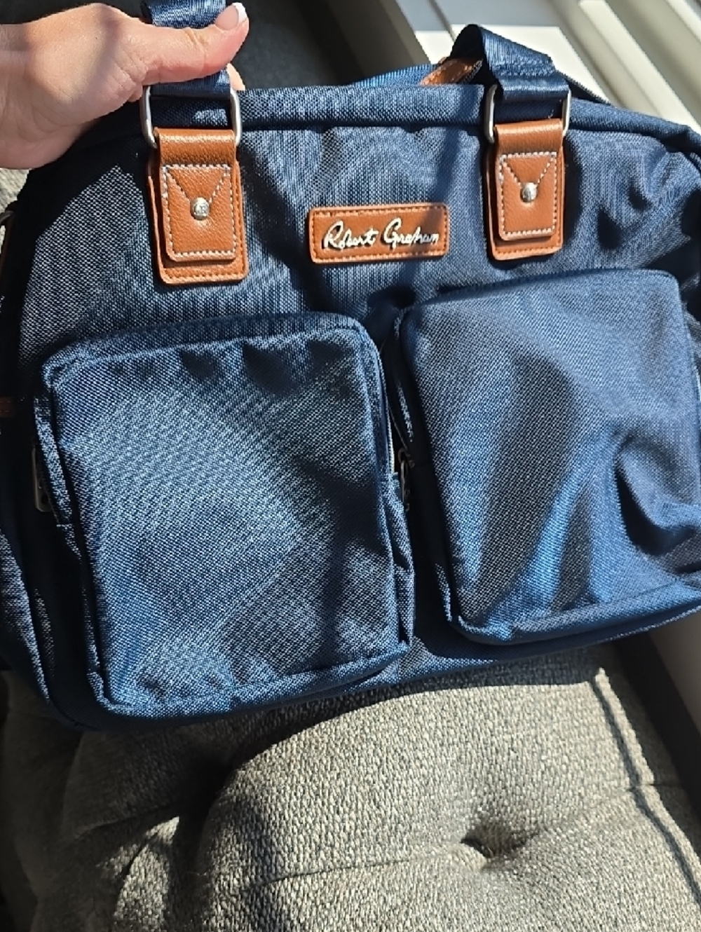 Robert Graham Navy and Brown Duffel Bag with Front Pockets - Picture 2 of 5